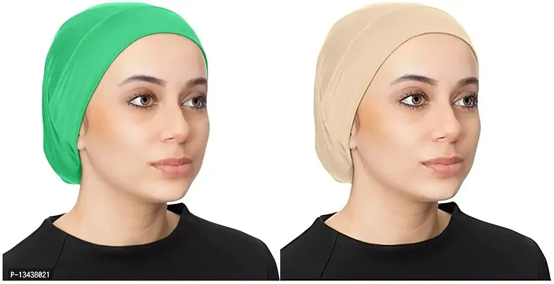 PAROPKAR Under Scarf Hijab Cap Under Caps for Turban Head Wraps Scarf Solid Colour Unisex Stretch Dreadlocks Tube Neck Gaiter Bandana face Mask (Beige Green)