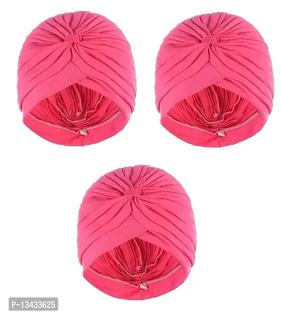 PAROPKAR Men's & Women's Pleated Head Wrap Knit Bonnet Turban/Pleated Stretchable Polyester Women?s Turban Head Cover/Sun Cap Pagri Pack of 3 (Hot Pink)-thumb0