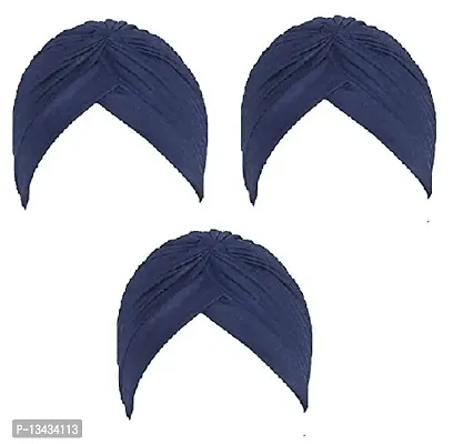 PAROPKAR Men's & Women's Pleated Head Wrap Knit Bonnet Turban/Pleated Stretchable Polyester Women?s Turban Head Cover/Sun Cap Pagri Pack of 3 (Blue)