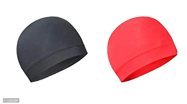 PAROPKAR 2 Pcs Helmet Liner Skull Caps Sweat Wicking Cap Running Hats Cycling Skull Caps for Men and Women (Red Black)-thumb0