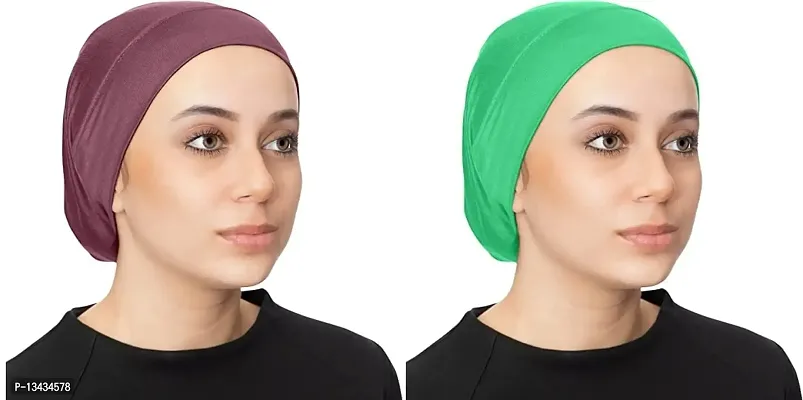 PAROPKAR Under Scarf Hijab Cap Under Caps for Turban Head Wraps Scarf Solid Colour Unisex Stretch Dreadlocks Tube Neck Gaiter Bandana face Mask (Green Maroon)