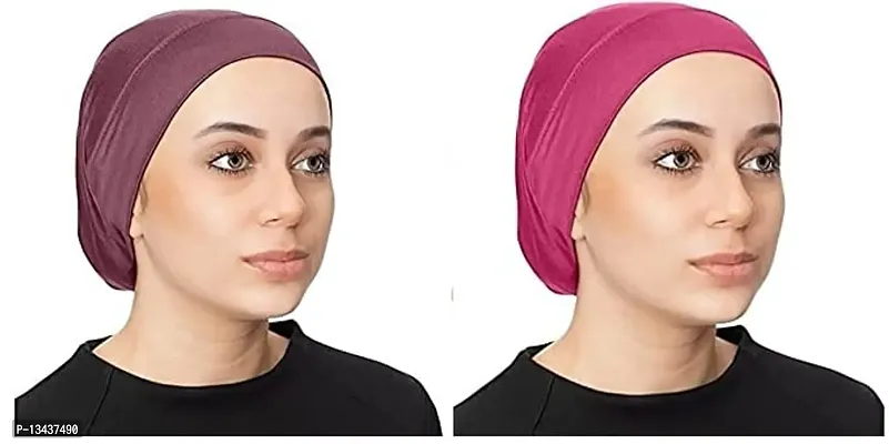 PAROPKAR Under Scarf Hijab Cap Under Caps for Turban Head Wraps Scarf Solid Colour Unisex Stretch Dreadlocks Tube Neck Gaiter Bandana face Mask (Pink Maroon)