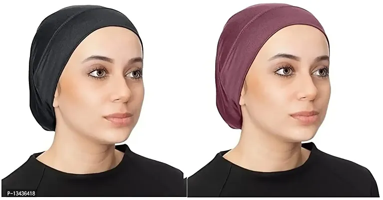 PAROPKAR Under Scarf Hijab Cap Under Caps for Turban Head Wraps Scarf Solid Colour Unisex Stretch Dreadlocks Tube Neck Gaiter Bandana face Mask (Maroon Black)-thumb0