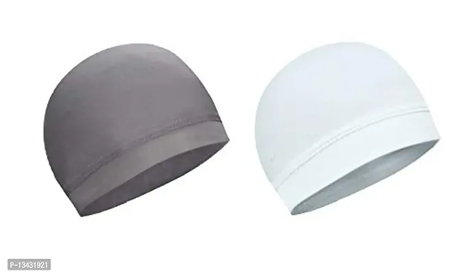 PAROPKAR 2 Pcs Helmet Liner Skull Caps Sweat Wicking Cap Running Hats Cycling Skull Caps for Men and Women (Grey White)