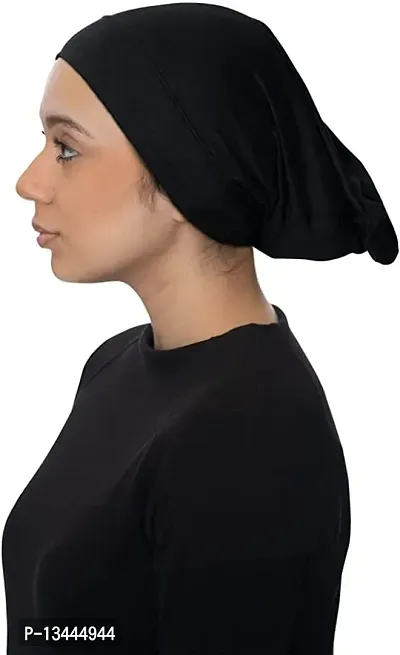 PAROPKAR Under Scarf Hijab Cap Under Caps for Turban Head Wraps Scarf Solid Colour Unisex Stretch Dreadlocks Tube Neck Gaiter Bandana face Mask (Black Blue)-thumb3