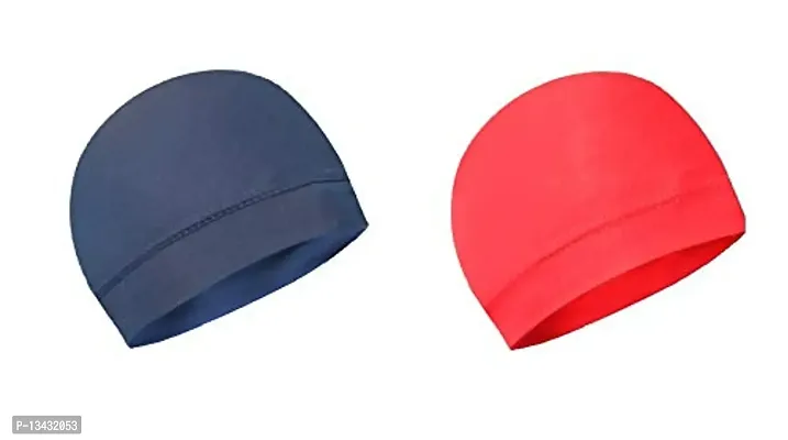 PAROPKAR 2 Pcs Helmet Liner Skull Caps Sweat Wicking Cap Running Hats Cycling Skull Caps for Men and Women (Blue Red)-thumb0
