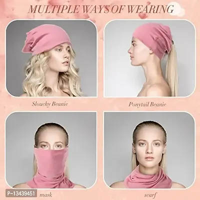 PAROPKAR ?? Under Hijab Hat Cap Stretch Solid Colour Scarf Bandana Bennie Convenient Bonnet Jersey Cap Head Wrap/Gear/Wear - Tube Hat Neck Cover/Warmer Face Mask (Sky blue Beige White)-thumb3