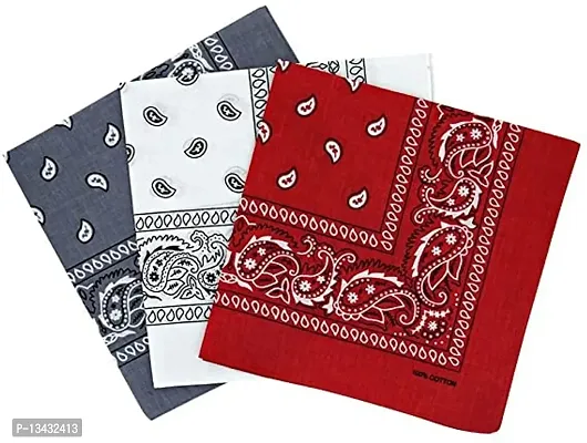 PAROPKAR Casual Latest Men & Women Bandana Handkerchief Unisex Paisley Bandanas Multi Purpose Cowboy Head Wrap neckgaiter Face Cover Pack of 3 (Grey White Red)-thumb0