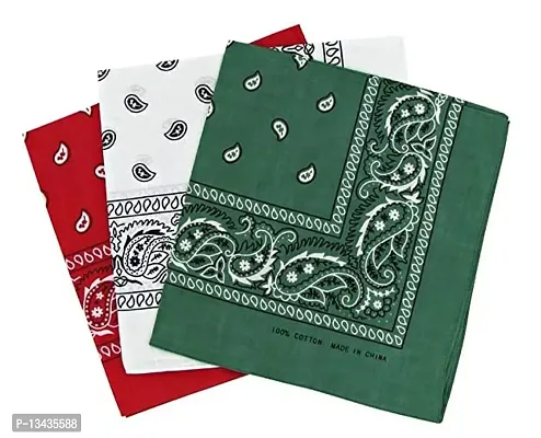 PAROPKAR Casual Latest Men & Women Bandana Handkerchief Unisex Paisley Bandanas Multi Purpose Cowboy Head Wrap neckgaiter Face Cover Pack of 3 (Red White Green)