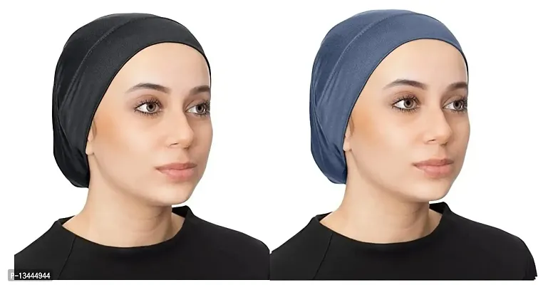 PAROPKAR Under Scarf Hijab Cap Under Caps for Turban Head Wraps Scarf Solid Colour Unisex Stretch Dreadlocks Tube Neck Gaiter Bandana face Mask (Black Blue)