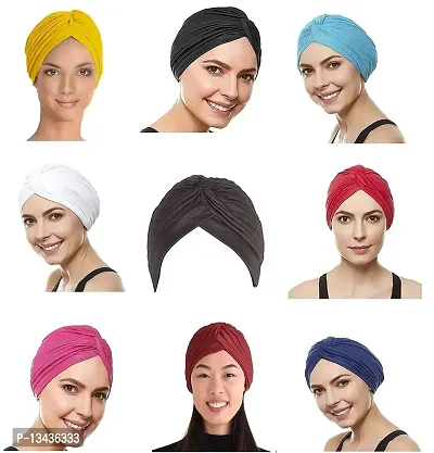 PAROPKAR 9 Pack Men's & Women's Pleated Head Wrap Knit Bonnet Turban/Pleated Stretchable Polyester Women?s Turban Head Cover/Sun Cap Pagri (PAGRI 9 V)