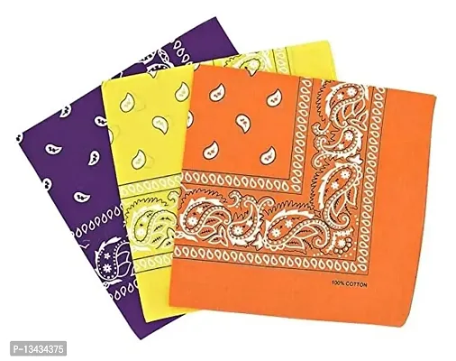 PAROPKAR Casual Latest Men & Women Bandana Handkerchief Unisex Paisley Bandanas Multi Purpose Cowboy Head Wrap neckgaiter Face Cover Pack of 3 (Purple Yellow Orange)