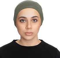 PAROPKAR Under Scarf Hijab Cap Under Caps for Turban Head Wraps Scarf Solid Colour Unisex Stretch Dreadlocks Tube Neck Gaiter Bandana face Mask (Olive Black)-thumb3