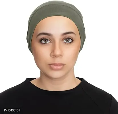 PAROPKAR Under Scarf Hijab Cap Under Caps for Turban Head Wraps Scarf Solid Colour Unisex Stretch Dreadlocks Tube Neck Gaiter Bandana face Mask (Olive Black)-thumb4