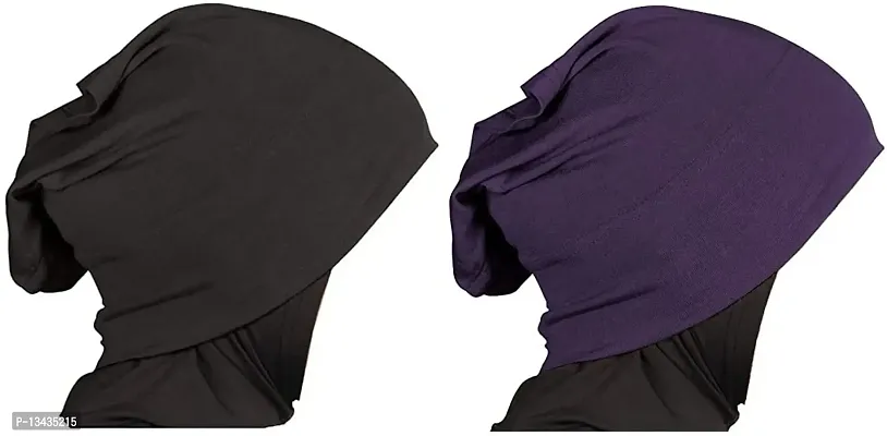 PAROPKAR Under Scarf Hijab Cap Under Caps for Turban Head Wraps Scarf Solid Colour Unisex Stretch Dreadlocks Tube Neck Gaiter Bandana face Mask (Black Purple)