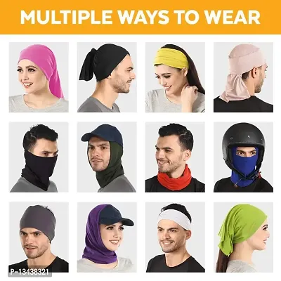 PAROPKAR Under Scarf Hijab Cap Under Caps for Turban Head Wraps Scarf Solid Colour Unisex Stretch Dreadlocks Tube Neck Gaiter Bandana face Mask (Contrast Beige)-thumb5