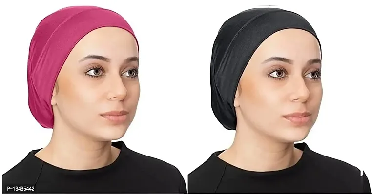 PAROPKAR Under Scarf Hijab Cap Under Caps for Turban Head Wraps Scarf Solid Colour Unisex Stretch Dreadlocks Tube Neck Gaiter Bandana face Mask (Pink Black)