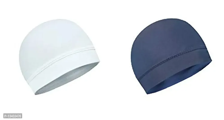 PAROPKAR 2 Pcs Helmet Liner Skull Caps Sweat Wicking Cap Running Hats Cycling Skull Caps for Men and Women (White Blue)