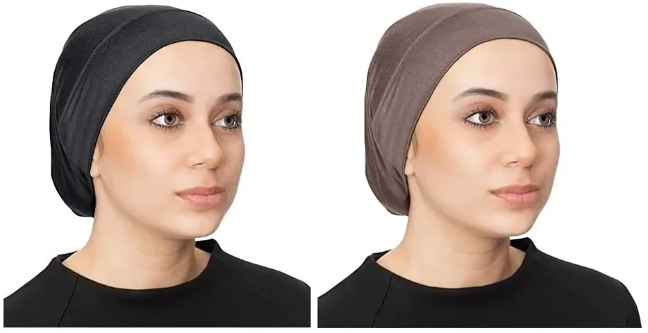 PAROPKAR Under Scarf Hijab Cap Under Caps for Turban Head Wraps Scarf Solid Colour Unisex Stretch Dreadlocks Tube Neck Gaiter Bandana face Mask (Black Brown)