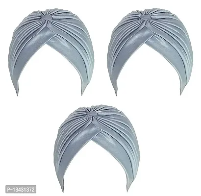 PAROPKAR Men's & Women's Pleated Head Wrap Knit Bonnet Turban/Pleated Stretchable Polyester Women?s Turban Head Cover/Sun Cap Pagri Pack of 3 (Grey)-thumb0