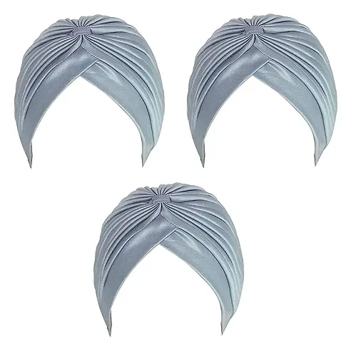 PAROPKAR Men's & Women's Pleated Head Wrap Knit Bonnet Turban/Pleated Stretchable Women?s Turban Head Cover/Sun Cap Pagri Pack of 3 (Grey)