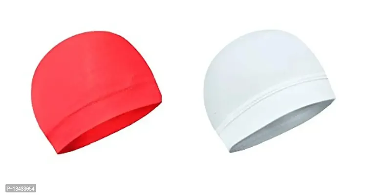 PAROPKAR 2 Pcs Helmet Liner Skull Caps Sweat Wicking Cap Running Hats Cycling Skull Caps for Men and Women (White Red)