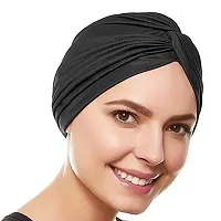 PAROPKAR Men's & Women's Pleated Head Wrap Knit Bonnet Turban/Pleated Stretchable Polyester Women?s Turban Head Cover/Sun Cap Pagri Pack of 3 (Black)-thumb1