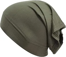 PAROPKAR Under Scarf Hijab Cap Under Caps for Turban Head Wraps Scarf Solid Colour Unisex Stretch Dreadlocks Tube Neck Gaiter Bandana face Mask (Olive Black)-thumb2