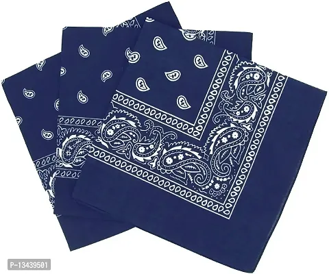 PAROPKAR 3 Pack Bandanas for Men & Women, Novelty Print Paisley Bandana Headband Scarf Handkerchiefs Wristband Cowboy Neckerchief Head Wrap Face Mask Gift Sets, (Navy Blue)