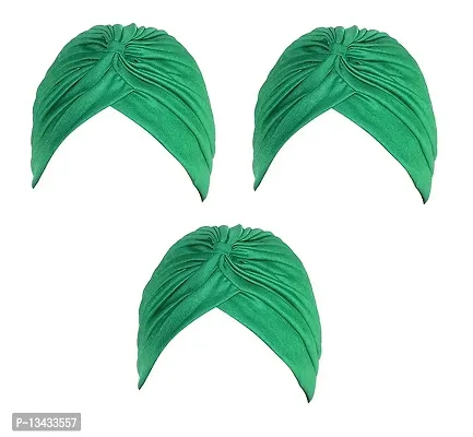 PAROPKAR Men's & Women's Pleated Head Wrap Knit Bonnet Turban/Pleated Stretchable Polyester Women?s Turban Head Cover/Sun Cap Pagri Pack of 3 (Green)-thumb0