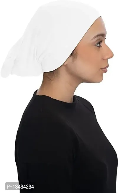 PAROPKAR Under Scarf Hijab Cap Under Caps for Turban Head Wraps Scarf Solid Colour Unisex Stretch Dreadlocks Tube Neck Gaiter Bandana face Mask (White)-thumb4