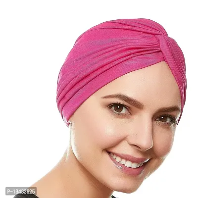 PAROPKAR Men's & Women's Pleated Head Wrap Knit Bonnet Turban/Pleated Stretchable Polyester Women?s Turban Head Cover/Sun Cap Pagri Pack of 3 (Hot Pink)-thumb2