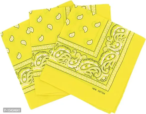 PAROPKAR 3 Pack Bandanas for Men & Women, Novelty Print Paisley Bandana Headband Scarf Handkerchiefs Wristband Cowboy Neckerchief Head Wrap Face Mask Gift Sets, (Yellow)