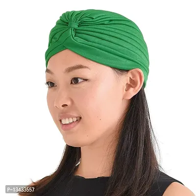 PAROPKAR Men's & Women's Pleated Head Wrap Knit Bonnet Turban/Pleated Stretchable Polyester Women?s Turban Head Cover/Sun Cap Pagri Pack of 3 (Green)-thumb2