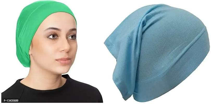 PAROPKAR Under Scarf Hijab Cap Under Caps for Turban Head Wraps Scarf Solid Colour Unisex Stretch Dreadlocks Tube Neck Gaiter Bandana face Mask (Green Sky Blue)