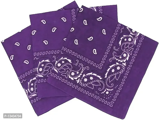 PAROPKAR 3 Pack Bandanas for Men & Women, Novelty Print Paisley Bandana Headband Scarf Handkerchiefs Wristband Cowboy Neckerchief Head Wrap Face Mask Gift Sets, (Purple)