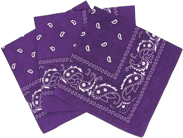 PAROPKAR 3 Pack Bandanas for Men & Women, Novelty Print Paisley Bandana Headband Scarf Handkerchiefs Wristband Cowboy Neckerchief Head Wrap Face Mask Gift Sets, (Purple)