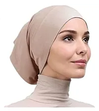 PAROPKAR Under Scarf Hijab Cap Under Caps for Turban Head Wraps Scarf Solid Colour Unisex Stretch Dreadlocks Tube Neck Gaiter Bandana face Mask (Beige)-thumb3