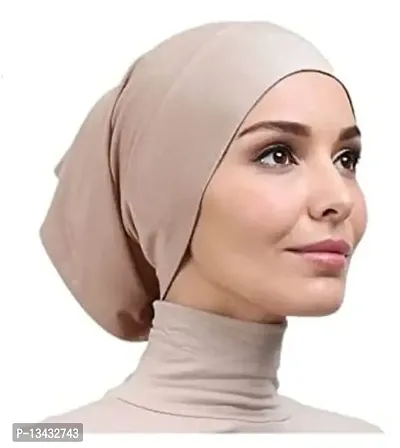 PAROPKAR Under Scarf Hijab Cap Under Caps for Turban Head Wraps Scarf Solid Colour Unisex Stretch Dreadlocks Tube Neck Gaiter Bandana face Mask (Beige)-thumb4