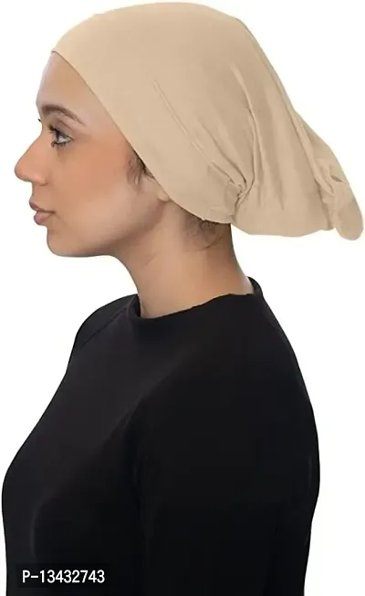 PAROPKAR Under Scarf Hijab Cap Under Caps for Turban Head Wraps Scarf Solid Colour Unisex Stretch Dreadlocks Tube Neck Gaiter Bandana face Mask (Beige)-thumb3