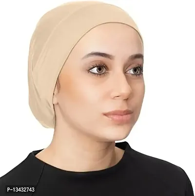 PAROPKAR Under Scarf Hijab Cap Under Caps for Turban Head Wraps Scarf Solid Colour Unisex Stretch Dreadlocks Tube Neck Gaiter Bandana face Mask (Beige)-thumb0