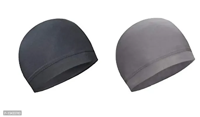 PAROPKAR 2 Pcs Helmet Liner Skull Caps Sweat Wicking Cap Running Hats Cycling Skull Caps for Men and Women (Grey Black)