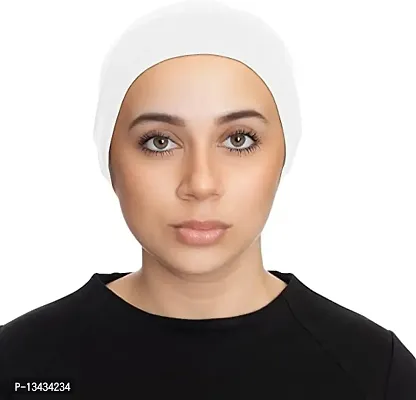 PAROPKAR Under Scarf Hijab Cap Under Caps for Turban Head Wraps Scarf Solid Colour Unisex Stretch Dreadlocks Tube Neck Gaiter Bandana face Mask (White)-thumb2