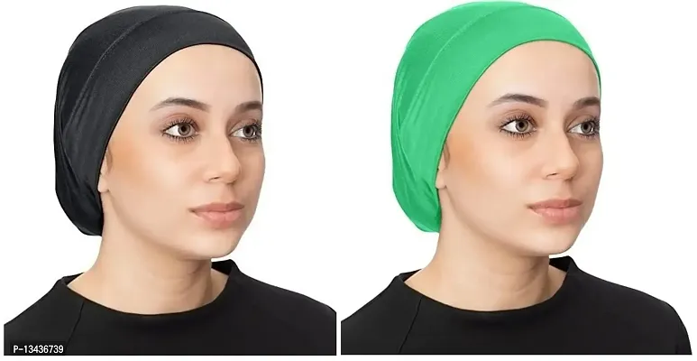 PAROPKAR Under Scarf Hijab Cap Under Caps for Turban Head Wraps Scarf Solid Colour Unisex Stretch Dreadlocks Tube Neck Gaiter Bandana face Mask (Green Black)