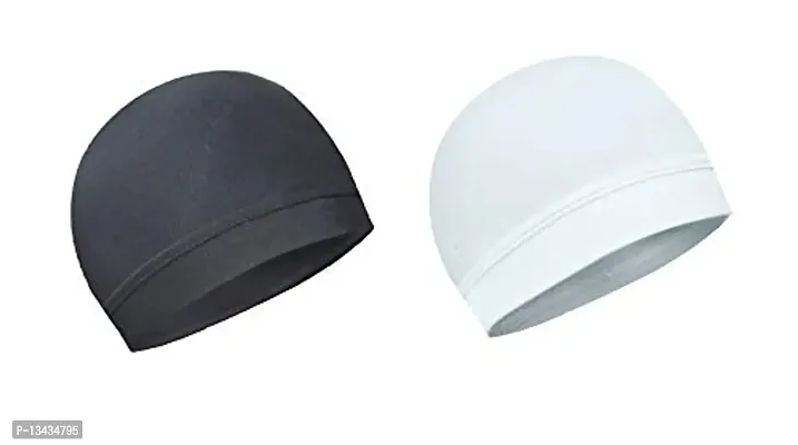 PAROPKAR 2 Pcs Helmet Liner Skull Caps Sweat Wicking Cap Running Hats Cycling Skull Caps for Men and Women (White Black)