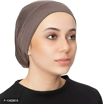 PAROPKAR Under Scarf Hijab Cap Under Caps for Turban Head Wraps Scarf Solid Colour Unisex Stretch Dreadlocks Tube Neck Gaiter Bandana face Mask (Brown)-thumb0