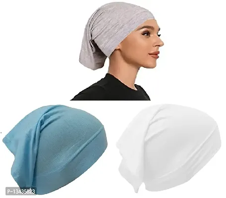 PAROPKAR ?? Under Hijab Cap Stretch Solid Colour Scarf Bandana Bennie Convenient Bonnet Jersey Cap Head Wrap/Gear/Wear Tube Hat Neck Cover/Warmer Face Mask (Sky Blue Light Grey White)