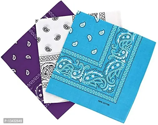 PAROPKAR Casual Latest Men & Women Bandana Handkerchief Unisex Paisley Bandanas Multi Purpose Cowboy Head Wrap neckgaiter Face Cover Pack of 3 (Purple White Forzi)