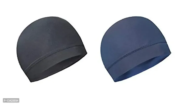 PAROPKAR 2 Pcs Helmet Liner Skull Caps Sweat Wicking Cap Running Hats Cycling Skull Caps for Men and Women (Black Blue)-thumb0