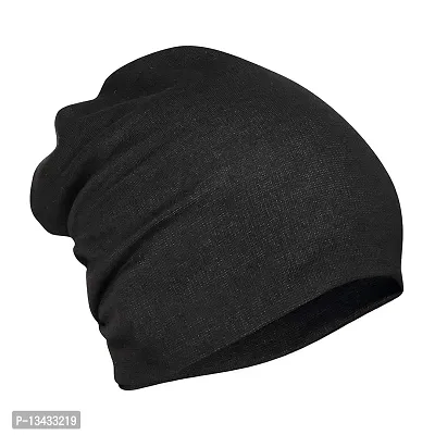 PAROPKAR Cotton Slouchy Beanie and Skull Cap for Summer, Winter, Autumn & Spring Season, Can be Used as a Helmet Cap (Black)-thumb2